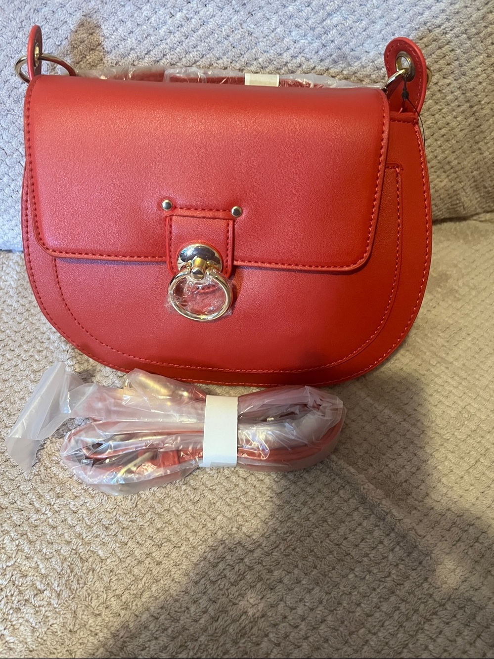 Badgley Mischka Red Women's Saddle Crossbody Bag with Gold Accent New With Tags